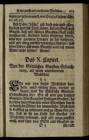 Das X. Capitel. Von der Göttlichen Gnaden-Erleuchtung, als einer unerkannten Wohlthat.