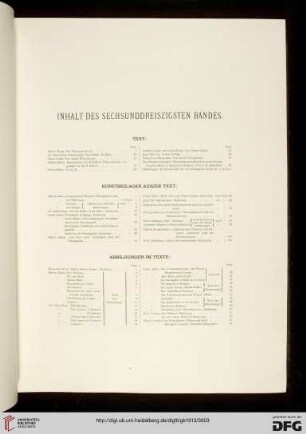 Inhaltsverzeichnis / Kunstbeilagen / Abbildungen im Texte
