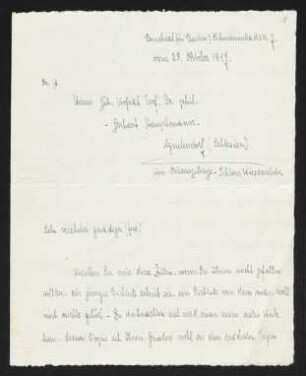 Brief von Emil Belzner an Gerhart Hauptmann