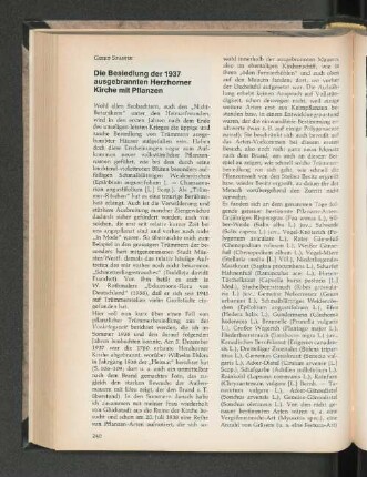 Die Besiedlung der 1937 ausgebrannten Herzhorner Kirche mit Pflanzen