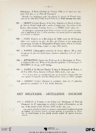 Art militaire – artillerie – escrime (Nr. 911-930)
