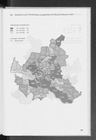 8.2 Veränderung der Wahlbeteiligung gegenüber der Bürgerschaftswahl 1991
