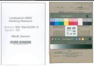 Entnazifizierung Heinrich Althoff , geb. 30.08.1908 (Vorarbeiter)