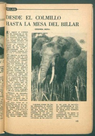 Desde el colmillo hasta la mesa del billar : Billar