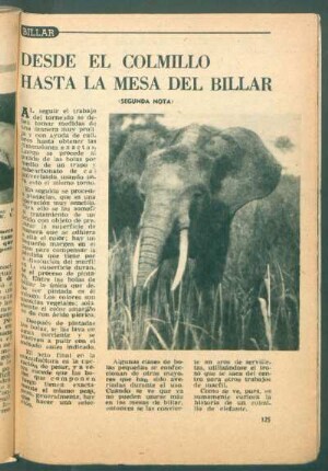 Desde el colmillo hasta la mesa del billar : Billar