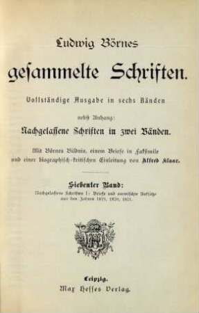 Bd. 7: Briefe und vermischte Aufsätze aus den Jahren 1819, 1820, 1821