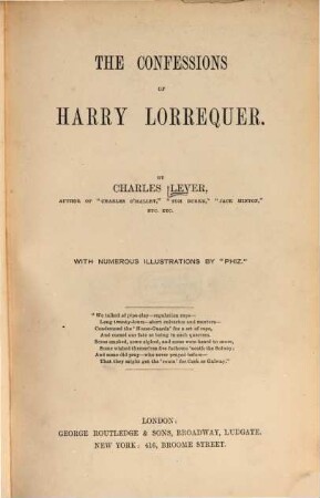 The confessions of Harry Lorrequer