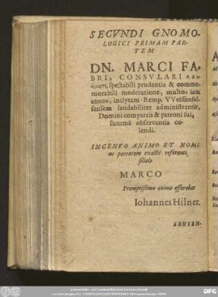 Secundi Gnomologici Primam Partem