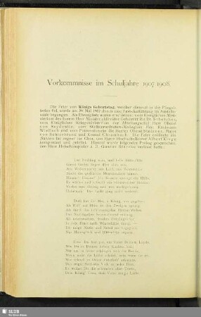 Vorkommnisse im Schuljahre 1907/1908