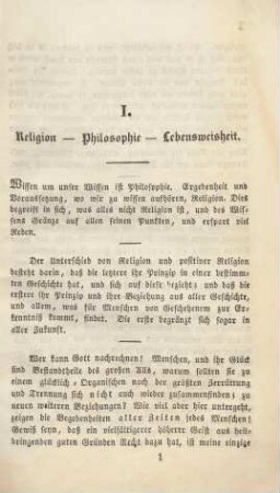 I. Religion - Philosophie - Lebensweisheit