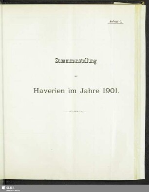Anlage C. Zusammenstellung der Haverien im Jahre 1901