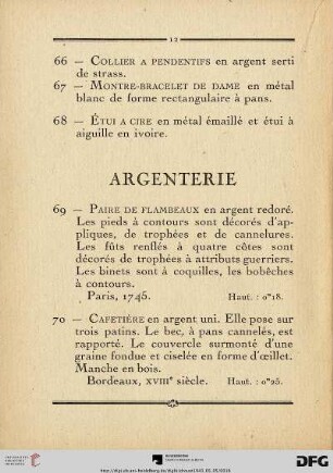 Argenterie (Nr. 69-110)