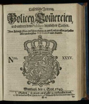 Nro. XXXV, Montags, den 1. Sept. 1749