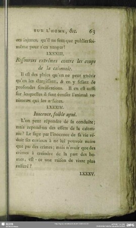 LXXXIII. Ressources extrêmes contre les coups de la calomnie