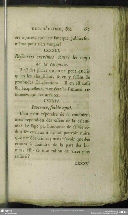 LXXXIII. Ressources extrêmes contre les coups de la calomnie