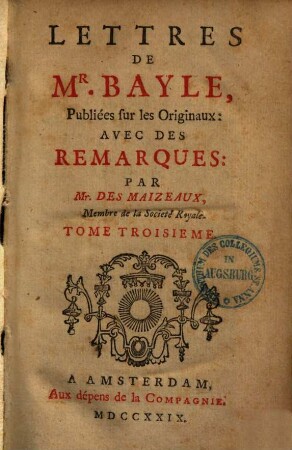 Lettres de Mr. Bayle : publieés sur les origineaux, 3