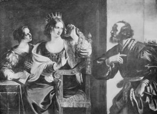 Semiramis, der ein Bote den Aufruhr in Babylon meldet : Giovanni Francesco Barbieri Guercino, genannt Guercino (1591-1666). Semiramis, der ein Bote den Aufruhr in Babylon meldet. Leinwand, 1,32 x 1,77 m. Gemäldegalerie Alte Meister 362, Kriegsverlust