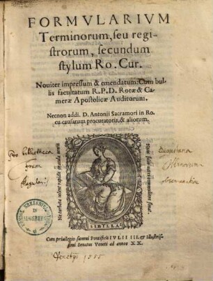 Formularium terminorum seu registrorum secundum stylum Rom. Cur.