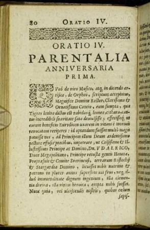 Oratio IV. Parentalia Anniversaria Prima.