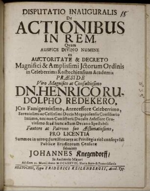 Disputatio Inauguralis De Actionibus In Rem