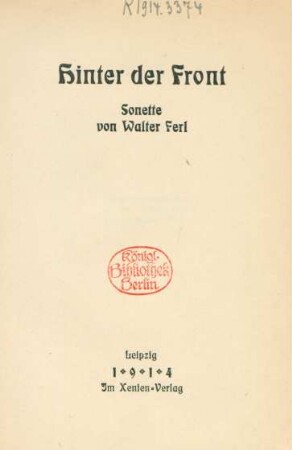 Hinter der Front : Sonette