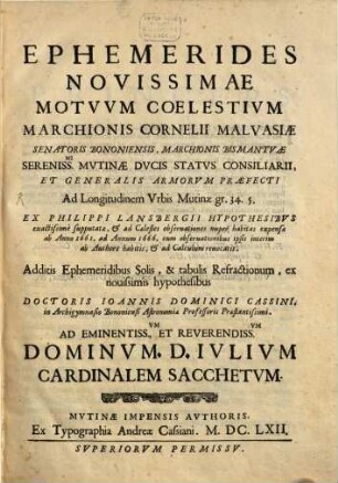 Ephemerides novissimae motuum coelestium