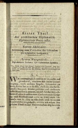 Erster Theil der praktischen Diplomatik: Diplomatische Praxis selbst
