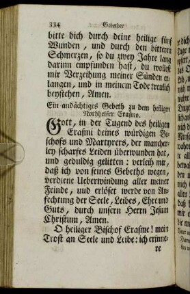 Ein andächtiges Gebeth zu dem heiligen Nothhelfer Erasmo. - Am Feste eines Apostels.