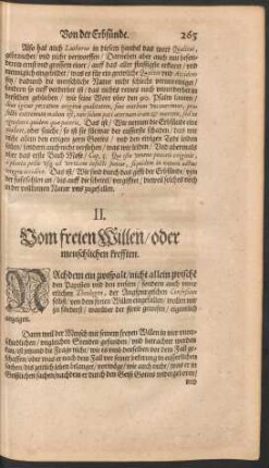 II. Vom freien Willen/ oder menschlichen krefften.