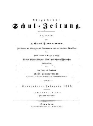 Titel : zweiter Band 1842. Juli bis Dezember