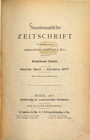 Numismatische Zeitschrift. 9, 9. 1877