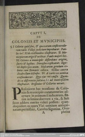 Caput I, De Coloniis Et Municipiis