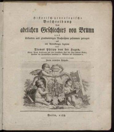 Historisch-genealogische Beschreibung des adelichen Geschlechtes von Brunn