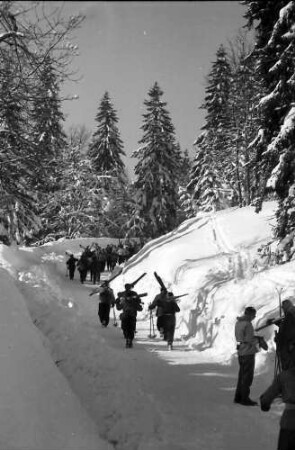 Feldberg: Skiläufer auf verschneitem Weg zum Feldberg