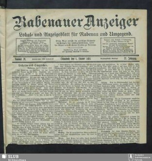 Rabenauer Anzeiger : Lokal- und Anzeigeblatt für Rabenau und Umg.