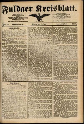 Erste Ausgabe vom Freitag, den 17. Juni 1904.