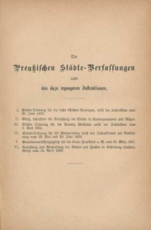 Die Preußischen Städte-Verfassungen