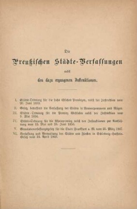 Die Preußischen Städte-Verfassungen