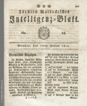 No. 28, Dienstag, den 10ten Julius 1810