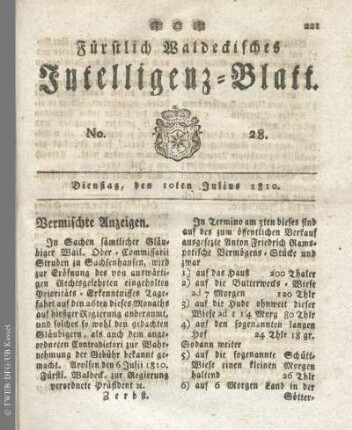 No. 28, Dienstag, den 10ten Julius 1810
