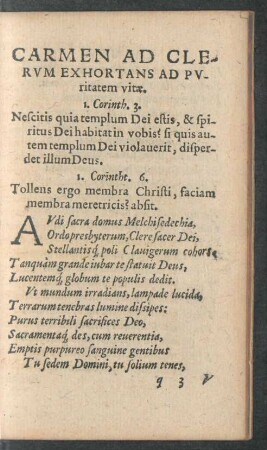 Carmen Ad Clerum Exhortans Ad Puritatem vitae.