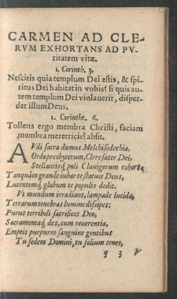 Carmen Ad Clerum Exhortans Ad Puritatem vitae.