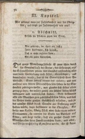 III. Kapitel. Wie gelangt man zur Zufriedenheit mit der Obrigkeit, und diese zur Zufriedenheit mit uns?
