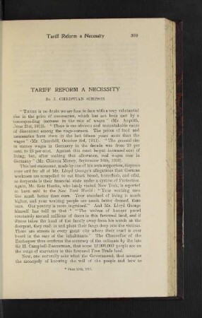 Tariff Reform A Necessity.