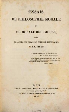 Essais de philosophie morale et de morale religieuse : suivis de quelques essais de critique littéraire
