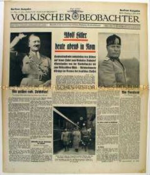 Tageszeitung "Völkischer Beobachter" u.a. über einen Besuch Hitlers in Rom