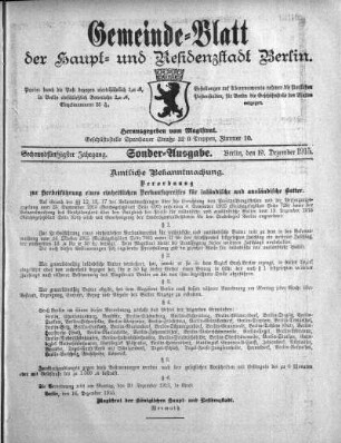 Sonder-Ausgabe, 19. Dezember 1915