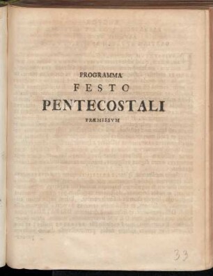 Programma Festo Pentecostali Præmissvm