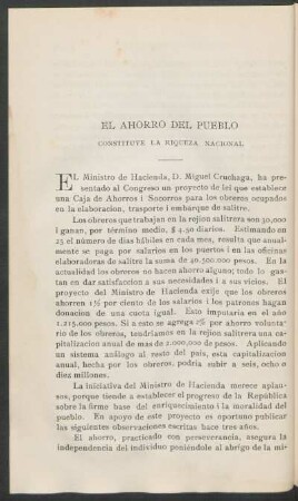 El Ahorro del Pueblo : Constituye la riqueza nacional
