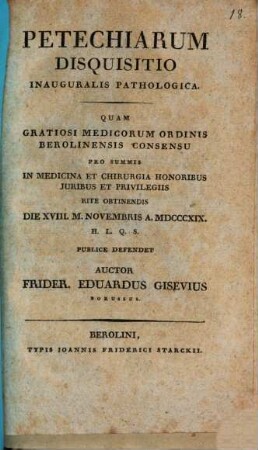 Petechiarum disquisitio inauguralis pathologica